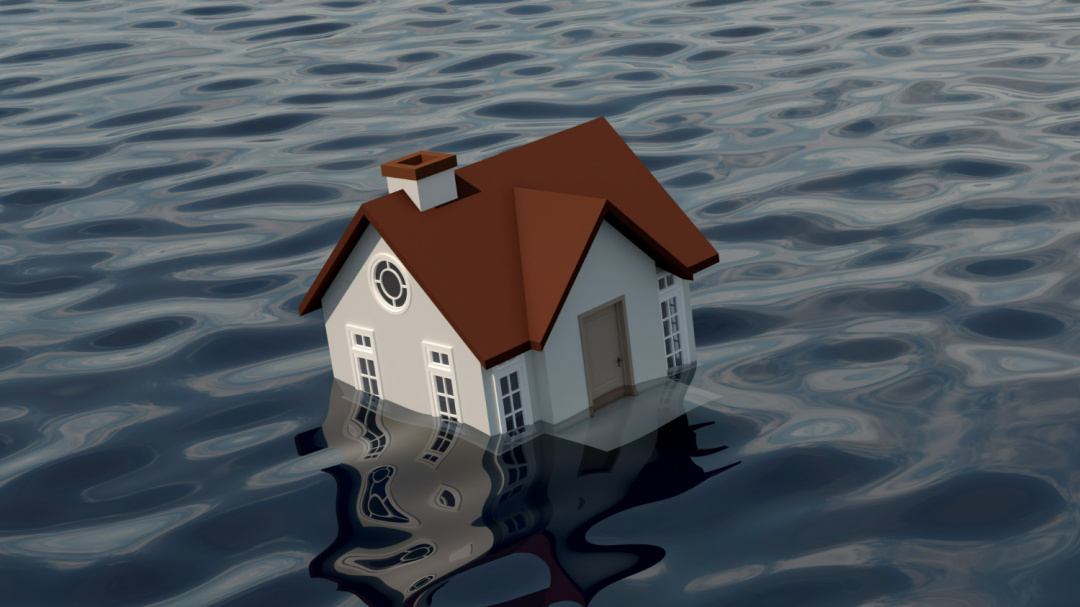 animerat vitt hus hus som står delvis under vatten