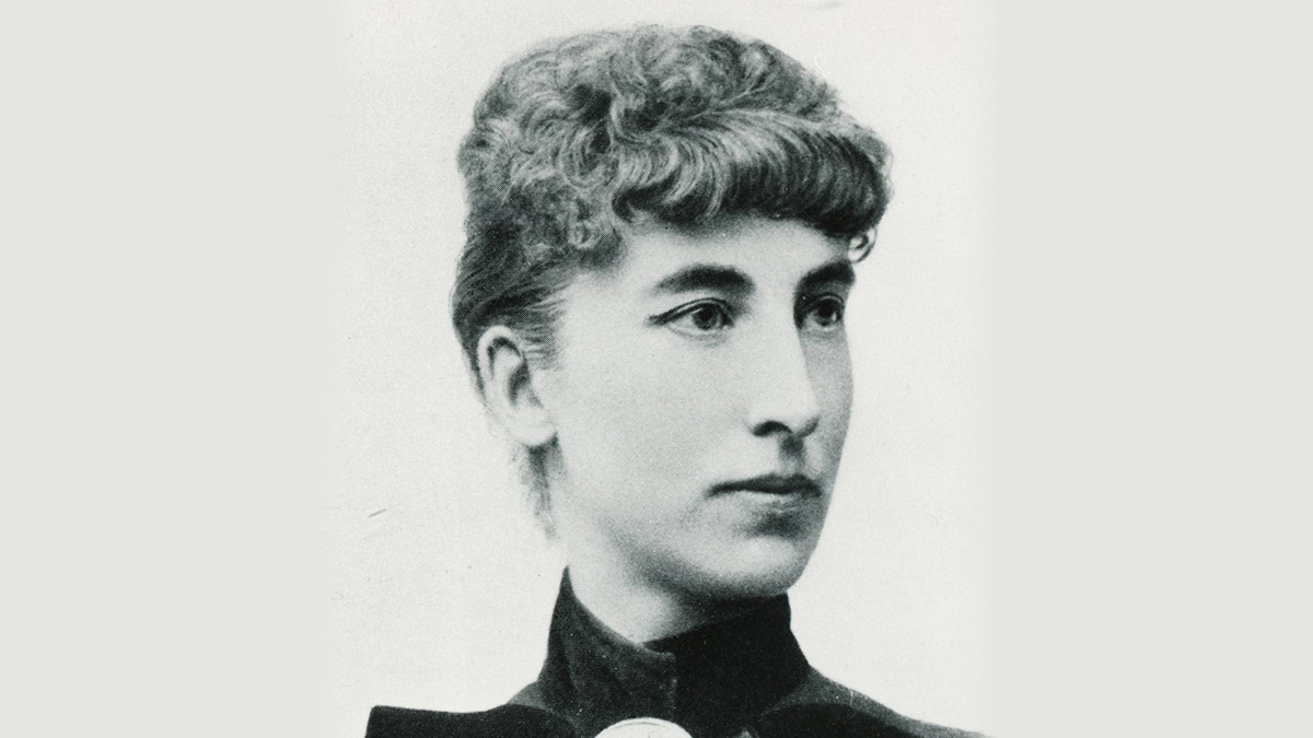 Svartvitt porträtt på Victoria Benedictsson.